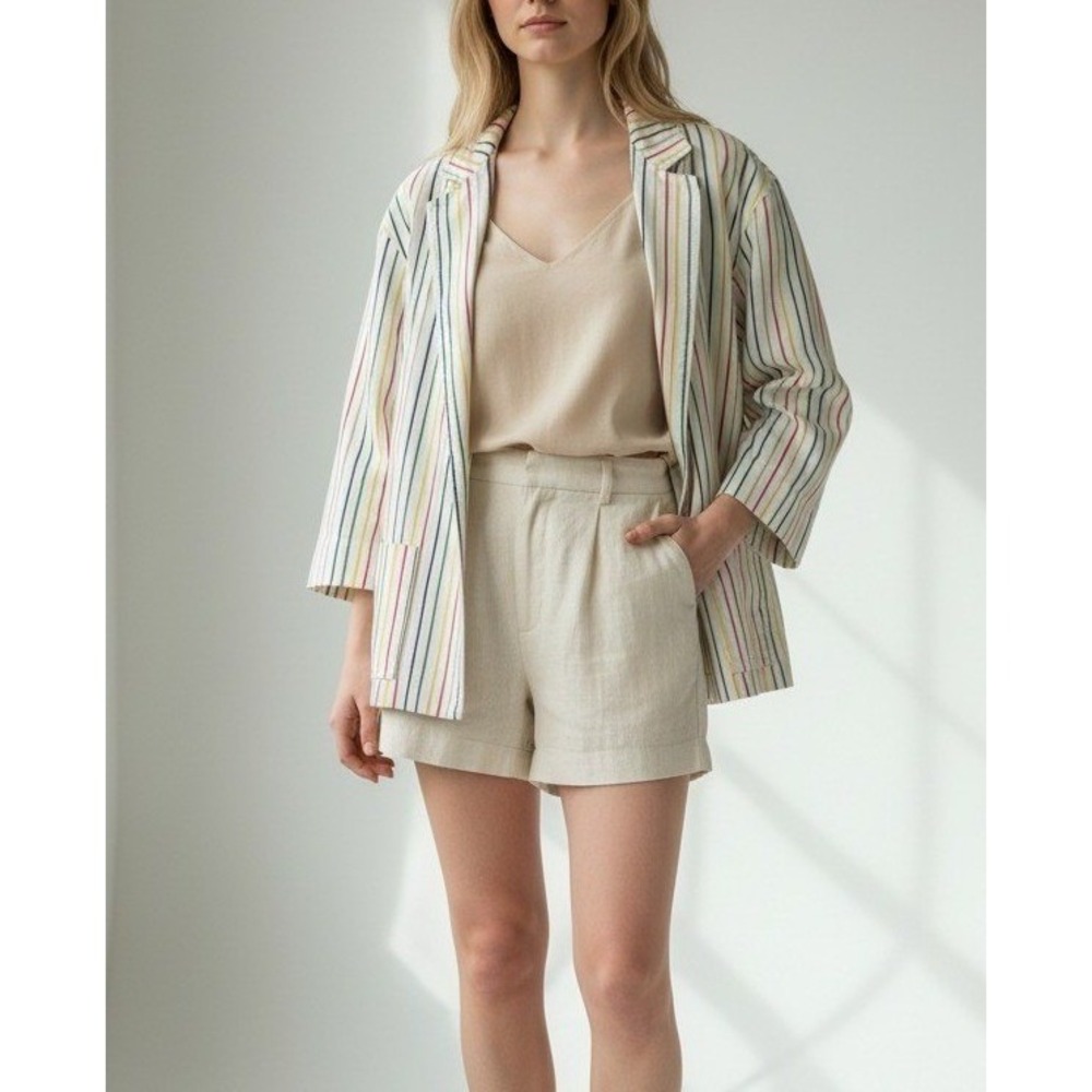 Vintage 90s Candy Stripes Relaxed Open Front Blazer Jacket‎ Sz M, Made in USA
